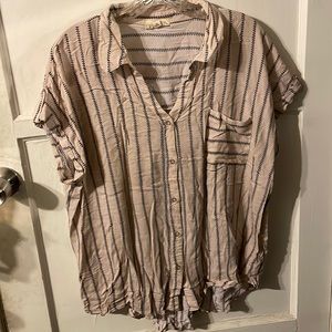 Perch by Blu Pepper vintage, crème & black short sleeve button down, 1X